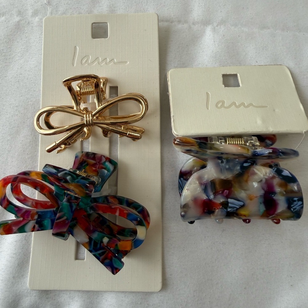 New- I AM , Multicolor acrylic, Resin Bow Hair  claw Clip Set
